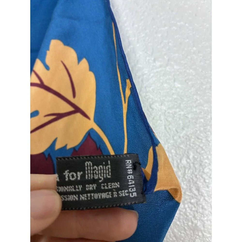 100% Silk Vintage Casca For Magid Scarf One Size Blue Floral 34x34 Square Print